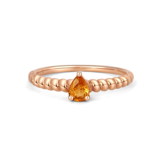18K Rose Gold Solitaire Pear Shape Orange Sapphire Ring