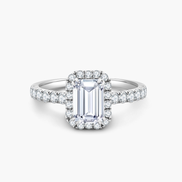 14k White Gold Lab Grown Emerald Cut Diamond Engagement Ring