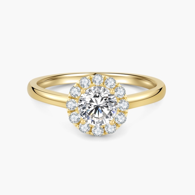 14K Yellow Gold Round Lab Grown Diamond with Halo Ring