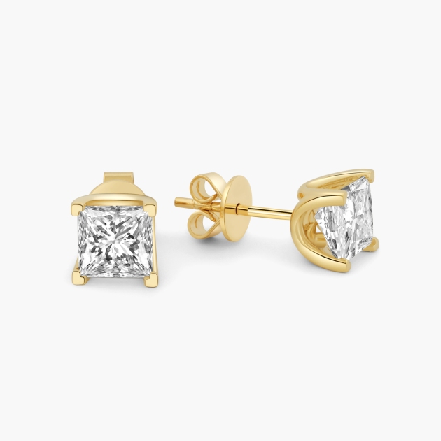 14K Yellow Gold Lab Grown Princess Cut Diamond Stud Earrings