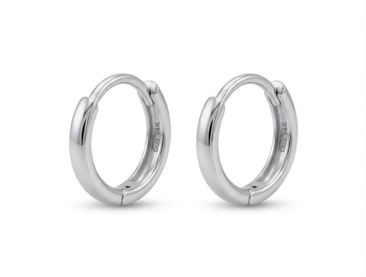 8892 14k White Gold Mini Easy Huggie Hoop Earrings