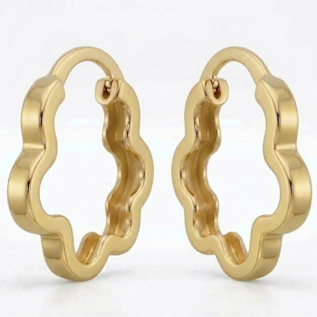 10K Yellow Gold Scalloped Flower Shaped Hoop Earrings